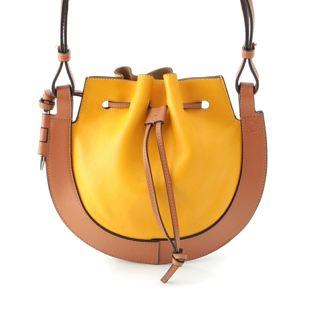 Loewe Horseshoe Leather Shoulder Bag Yellow Brown